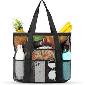 Beach Bag - Mesh Beach Bag Large 8 Pockets, Beach Tote Bag Beach Essentials for
